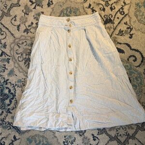 a new day Blue and White Striped Button-Front A-Line Midi Skirt